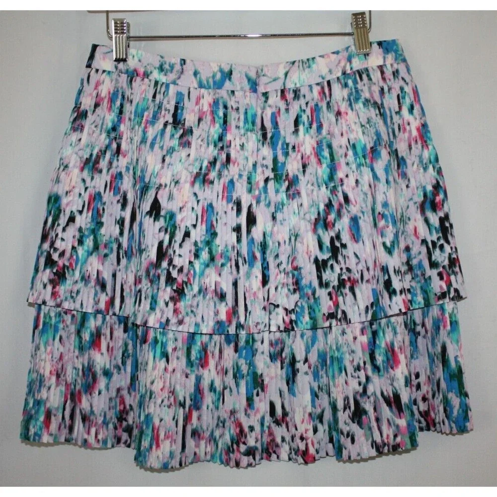 J.CREW Skirt Womens 4 Mulitcolor Tier Pleated Skater Mini Skirt Boho Fairy Paint